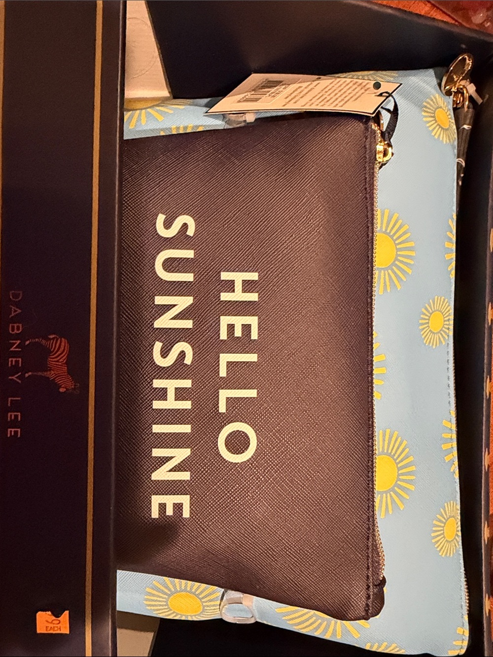 Dabney Lee Navy Toiletry Pouch with Pale Yellow Text